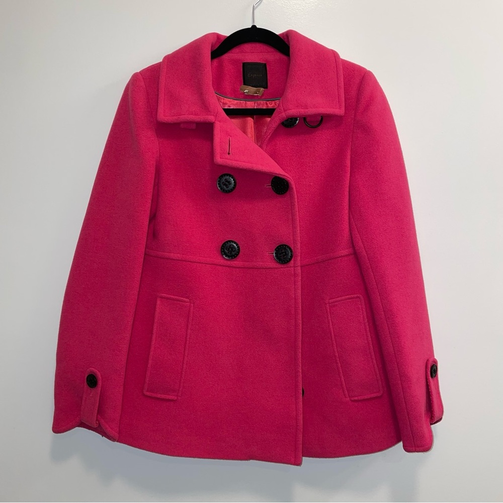 Express Hot Pink Wool Blend Peacoat Size XS